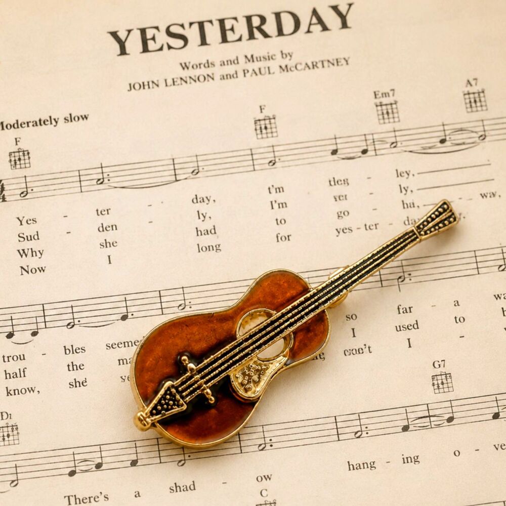 Vintage Acoustic Guitar Music Instrument Brooch Pin
